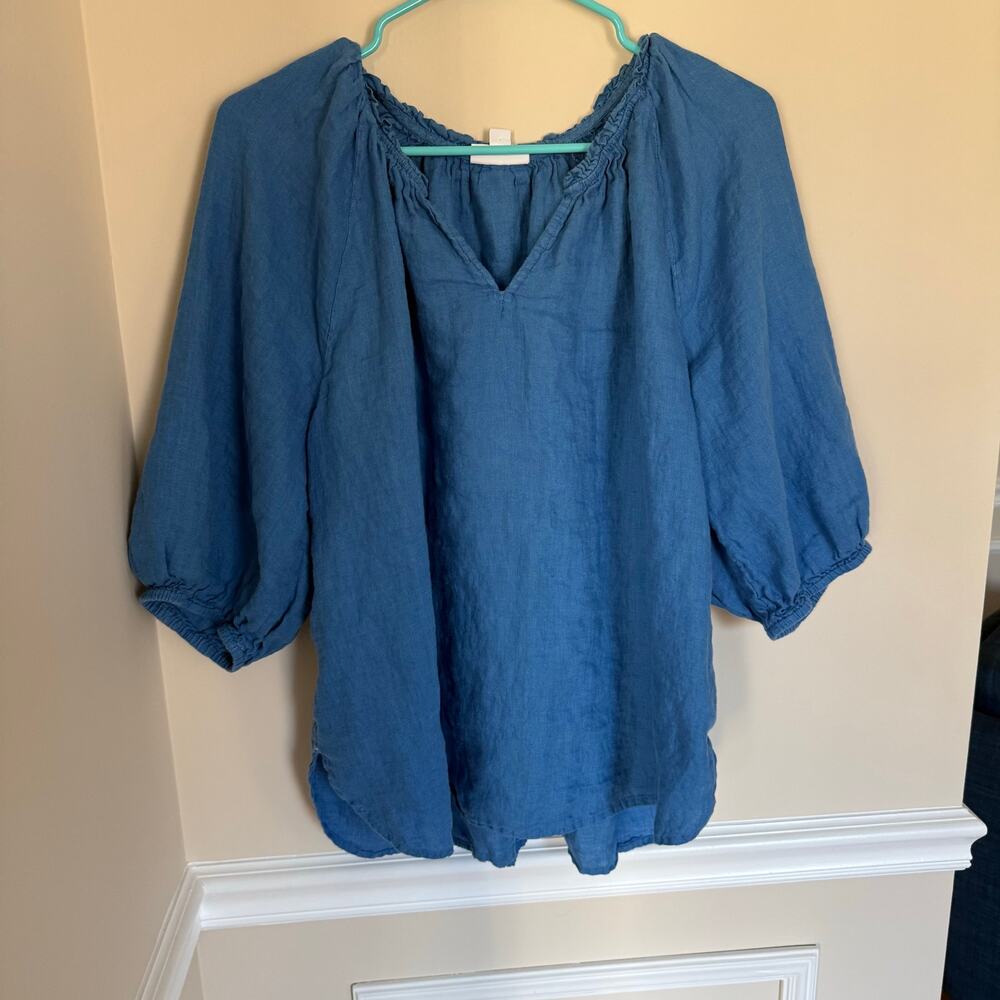 J. Jill Blue Peasant-Style Linen Blouse - Picture 2 of 11